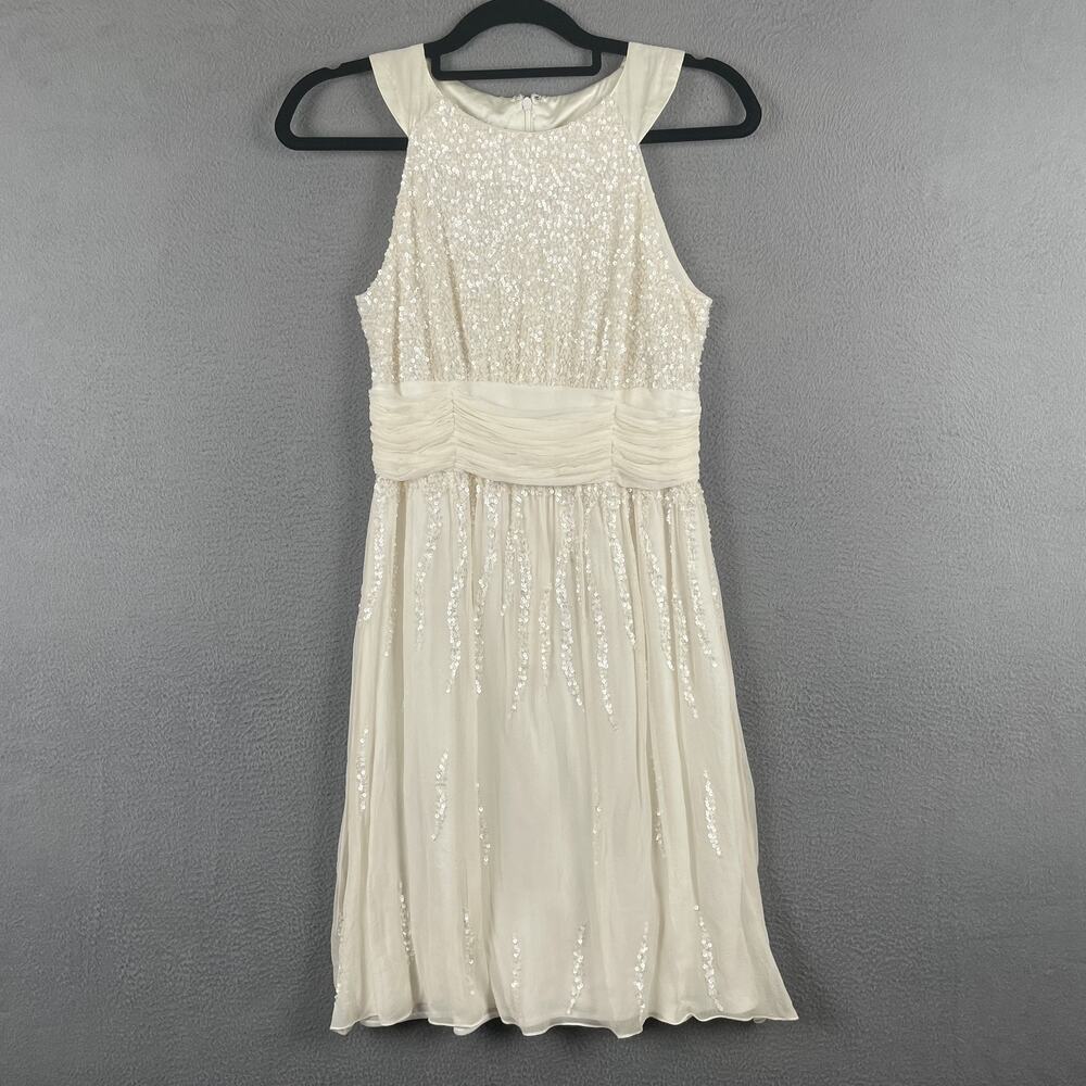 Pisarro Nights Dress Womens 6 Sequin Silk Ruched Sleeveless Cocktail Formal Gown